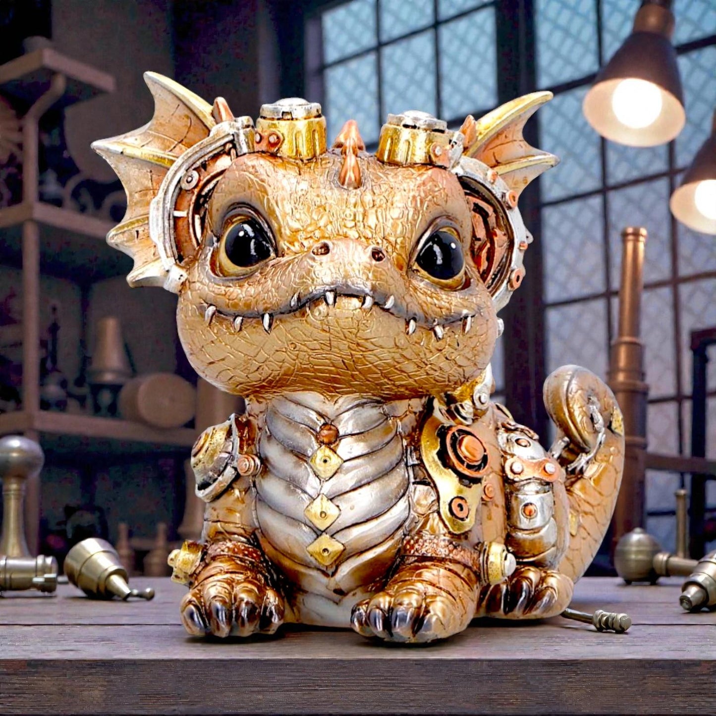 Mechanical Dragon Statue Steampunk Ornament Fantasy Creature Collectors Display Piece