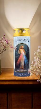 Divine Mercy Candle with Windproof Cap - Height 16.5 cm | Prayer Candle | Jesus I Trust In You | Catholic Devotional