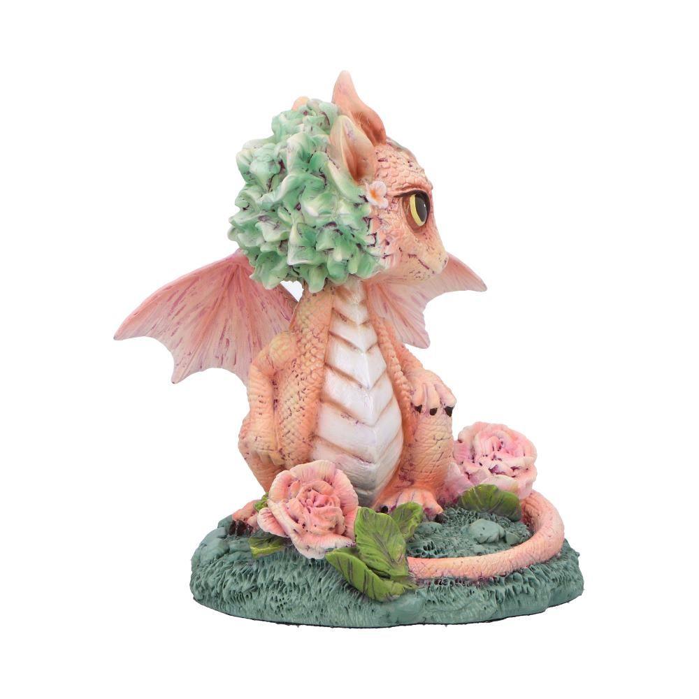 Adorable Baby Dragon Figurine Pink & Green with Roses – Fantasy Resin Ornament 11cm
