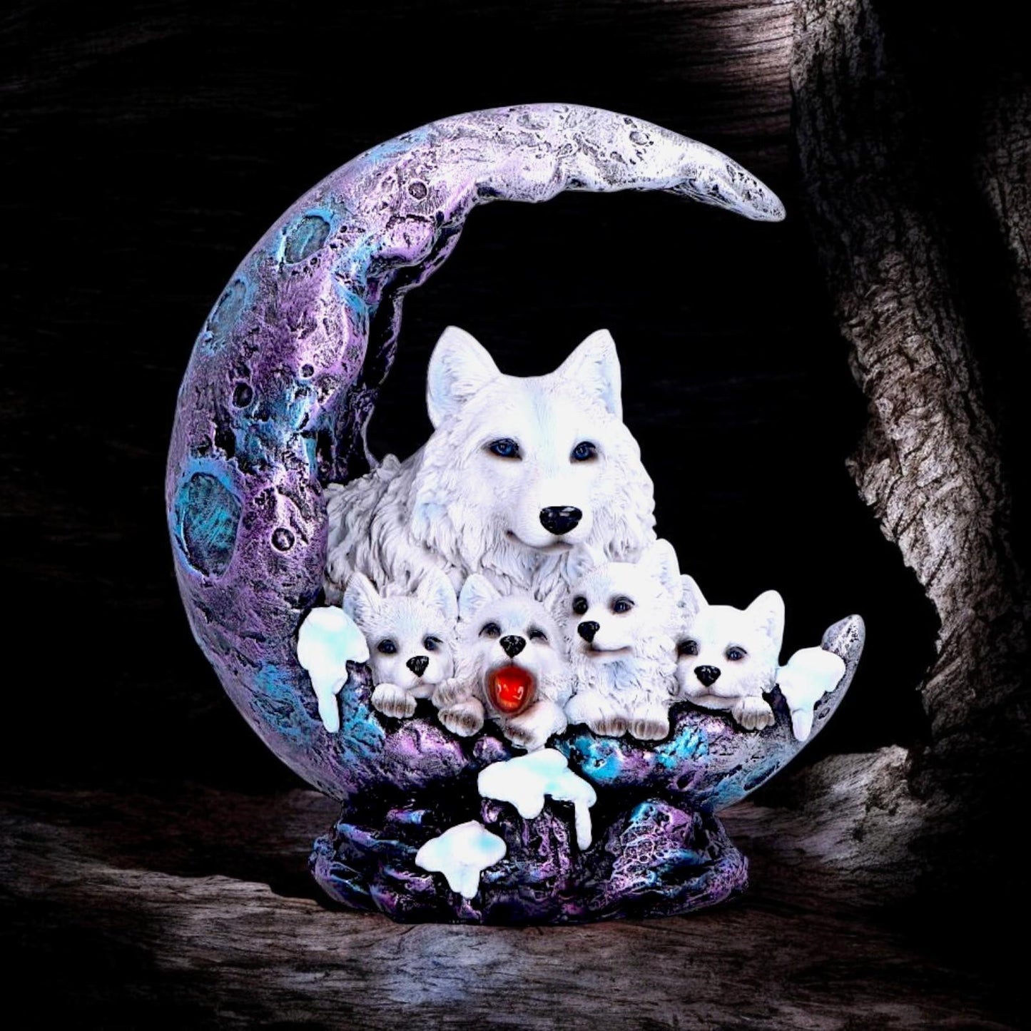 Gothic Wolf Moon Ornament Guardian Statue crescent guardianship Figurine Home Decor