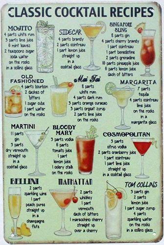 Vintage-Inspired Metal Sign Classic Cocktail Recipes Man Cave Shed Garage House Warming Gift Mixology-Osiris Craftworks