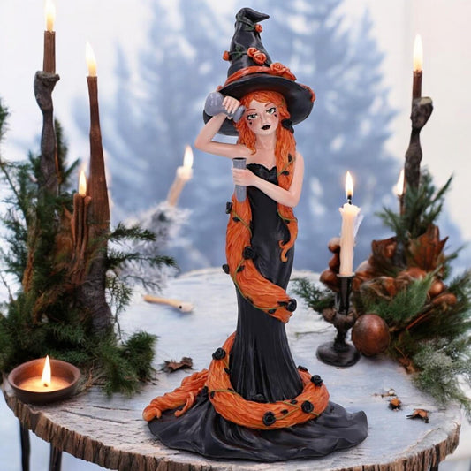 Enchanting Cinnamon Witch Figurine 23.5cm – Orange Hair, Sugar & Spice Design, Perfect Gift for Witchy Collections