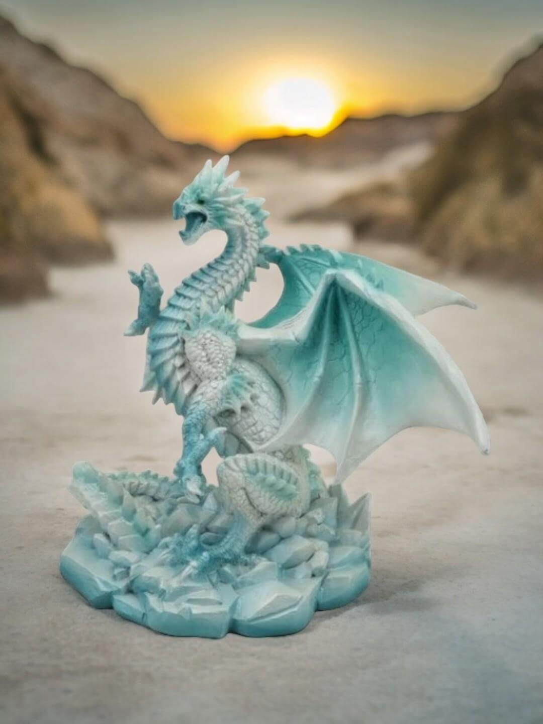 Majestic Ice Dragon Statue - Fantasy Decor - Resin Art Sculpture - Mythical Figurine