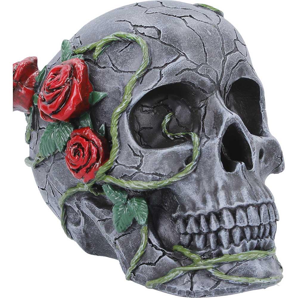 Gothic Skull with Roses Figurine Floral Vine Dark Fantasy Ornament Sculpture Art