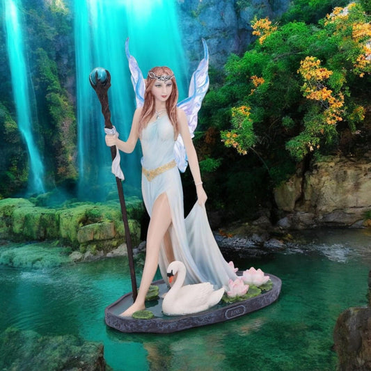 Enchanted Fairy Queen Statue with Swan - Fantasy Home Decor Resin Figurine