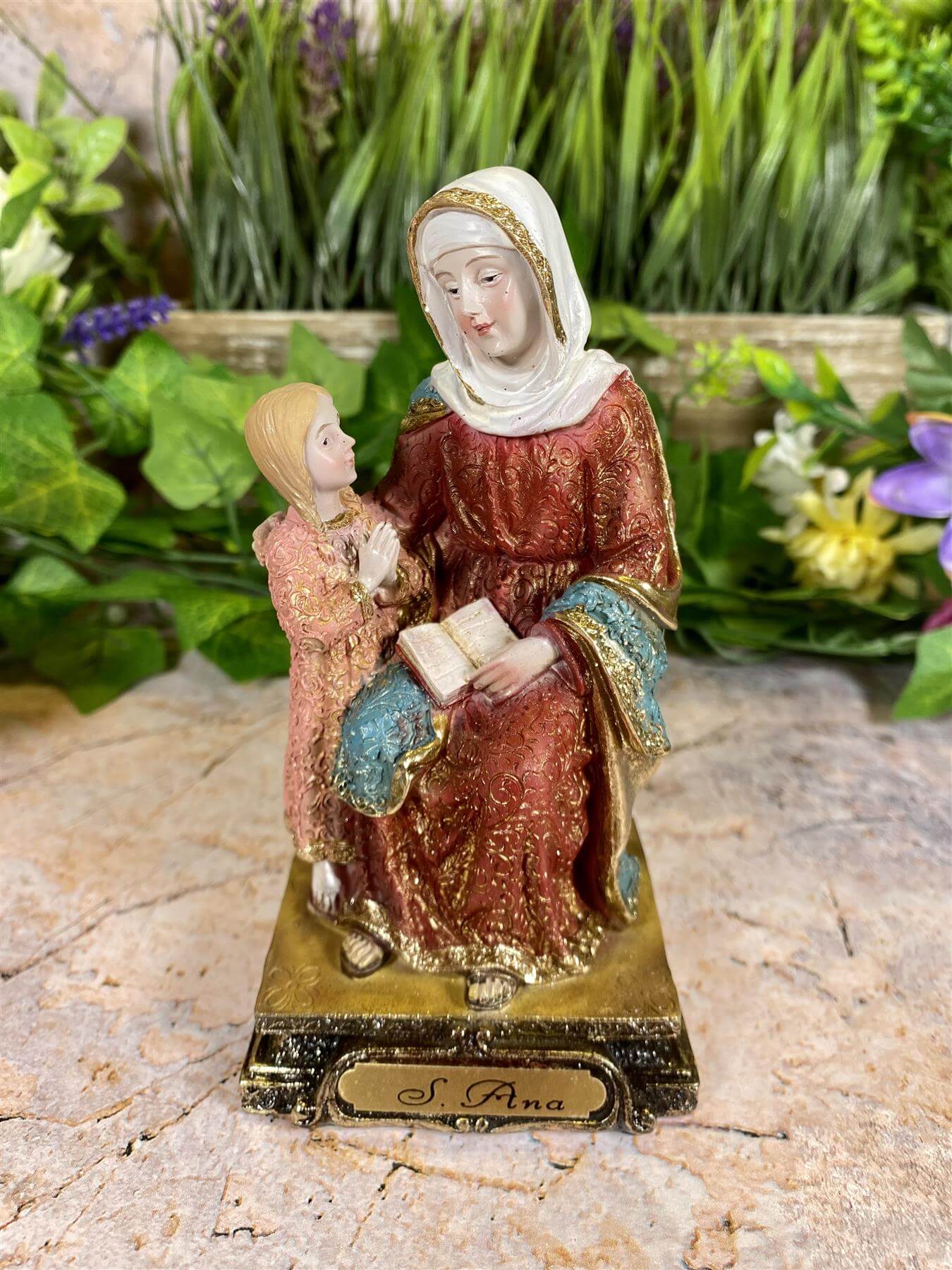 Saint Anne and Child Resin Figurine, Religious Statue, Patron Saint Decor, Inspirational Christian Art, Hand-Painted Family Sculpture-Osiris Craftworks