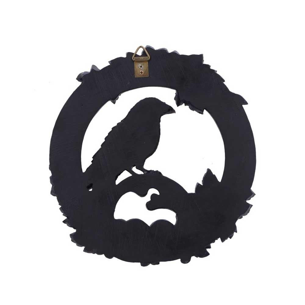 Gothic Raven Wall Plaque Dark Bird Wreath Floral Witchcraft Ornament  Decor