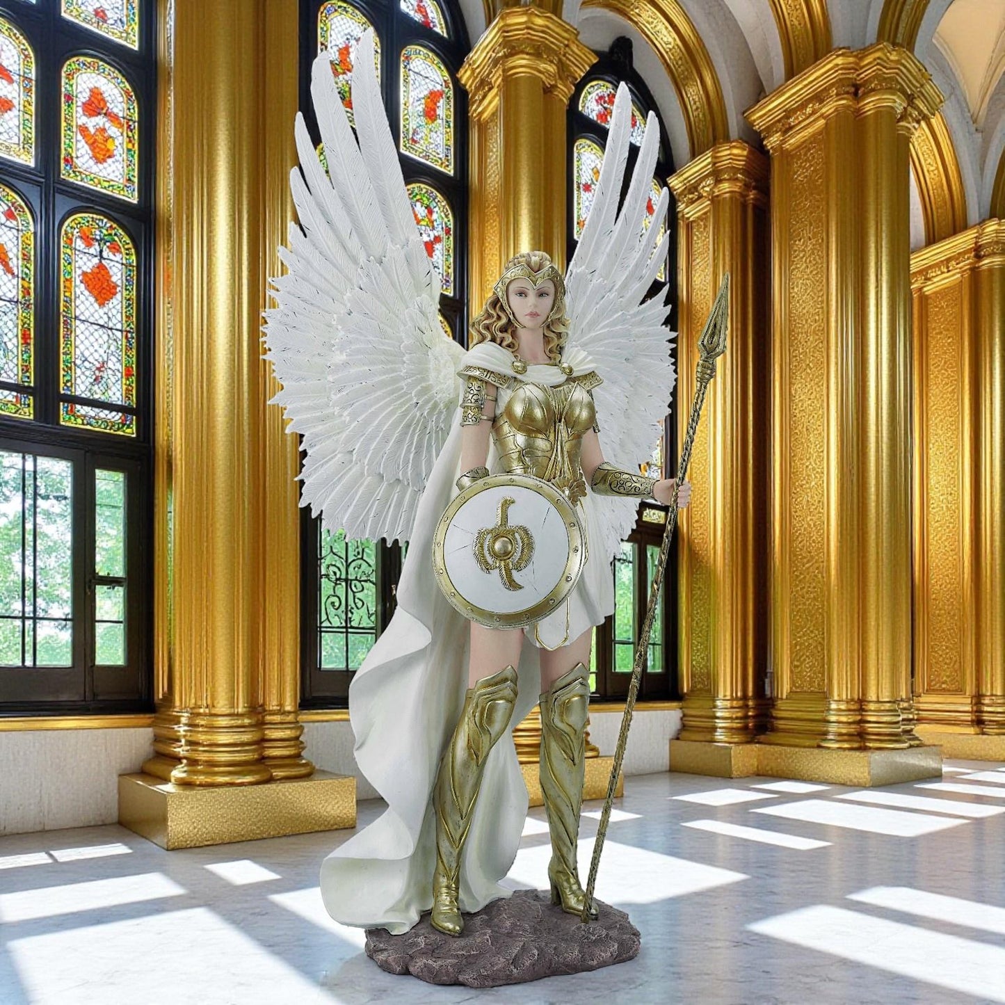 Guardian Angel Figurine 67cm Fantasy Winged Warrior Goddess Resin Statue