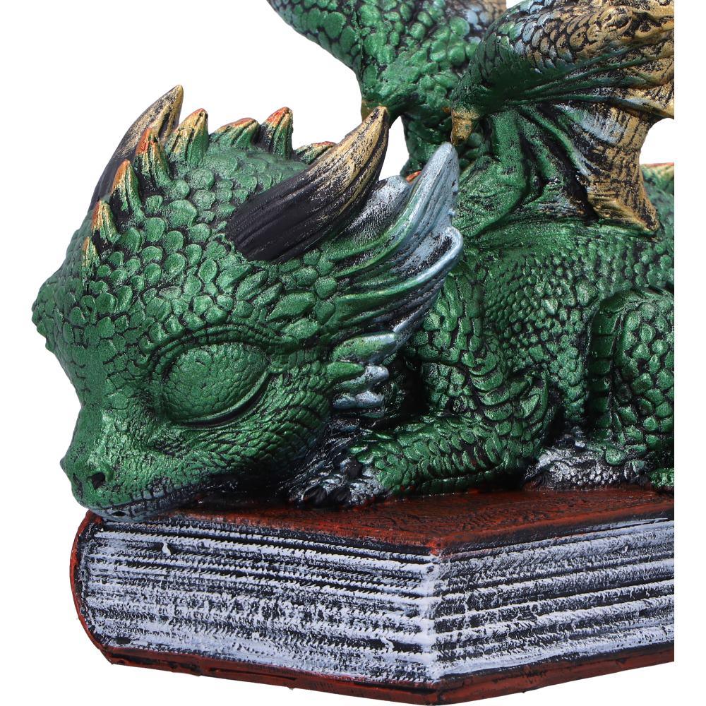 Fantasy Sleeping Dragon Ornament Gothic Creature Figurine on Magic Spell Book