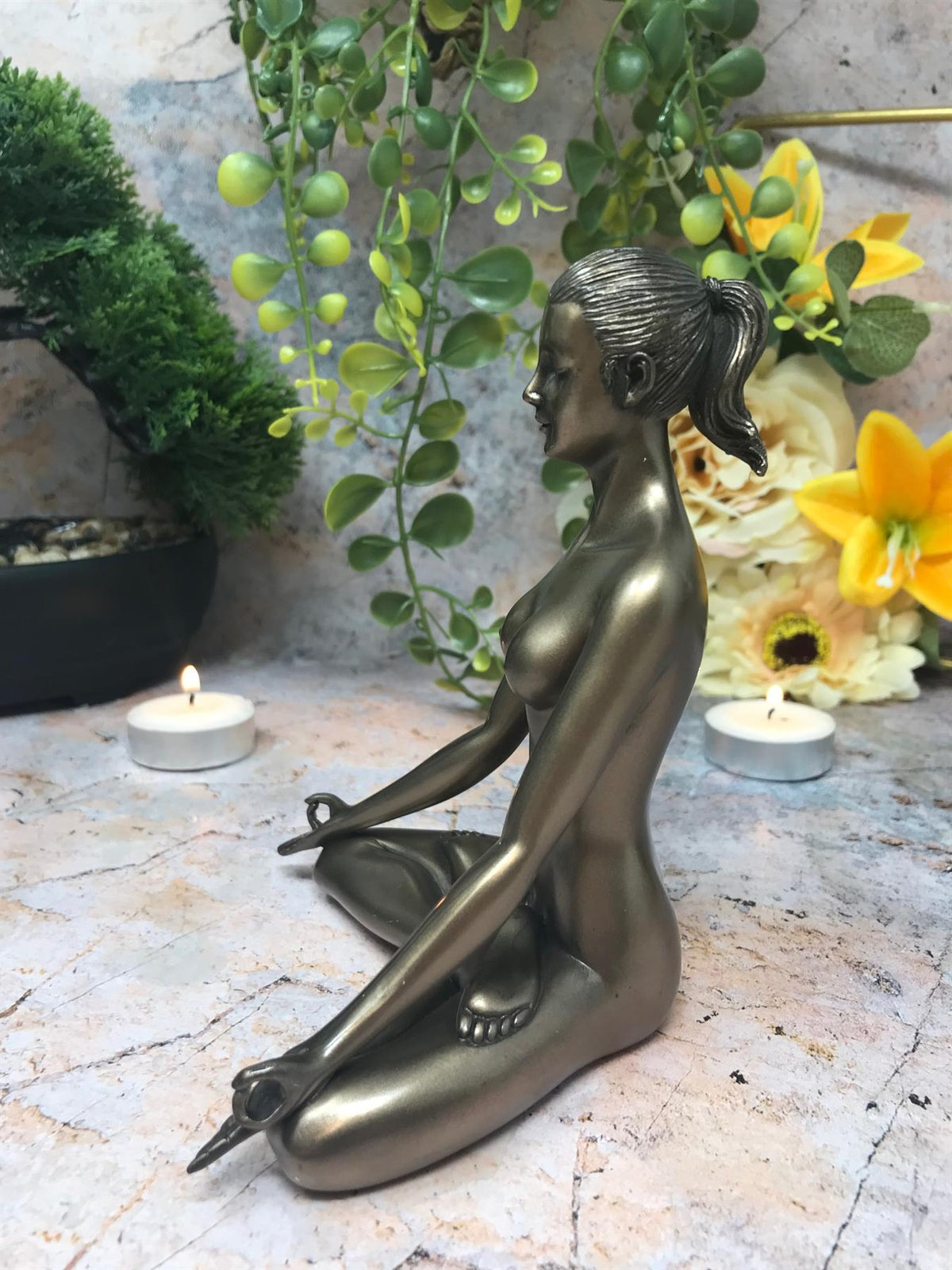 Bronze Finish Yoga Woman Statue - 12cm Meditation Figurine - Parastone Resin Sculpture