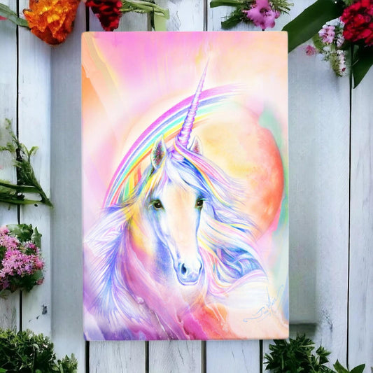 Vibrant Unicorn Fantasy Art Ceramic Tile by J. Marie - Wall-Mounted Art 30x20cm Gift Boxed