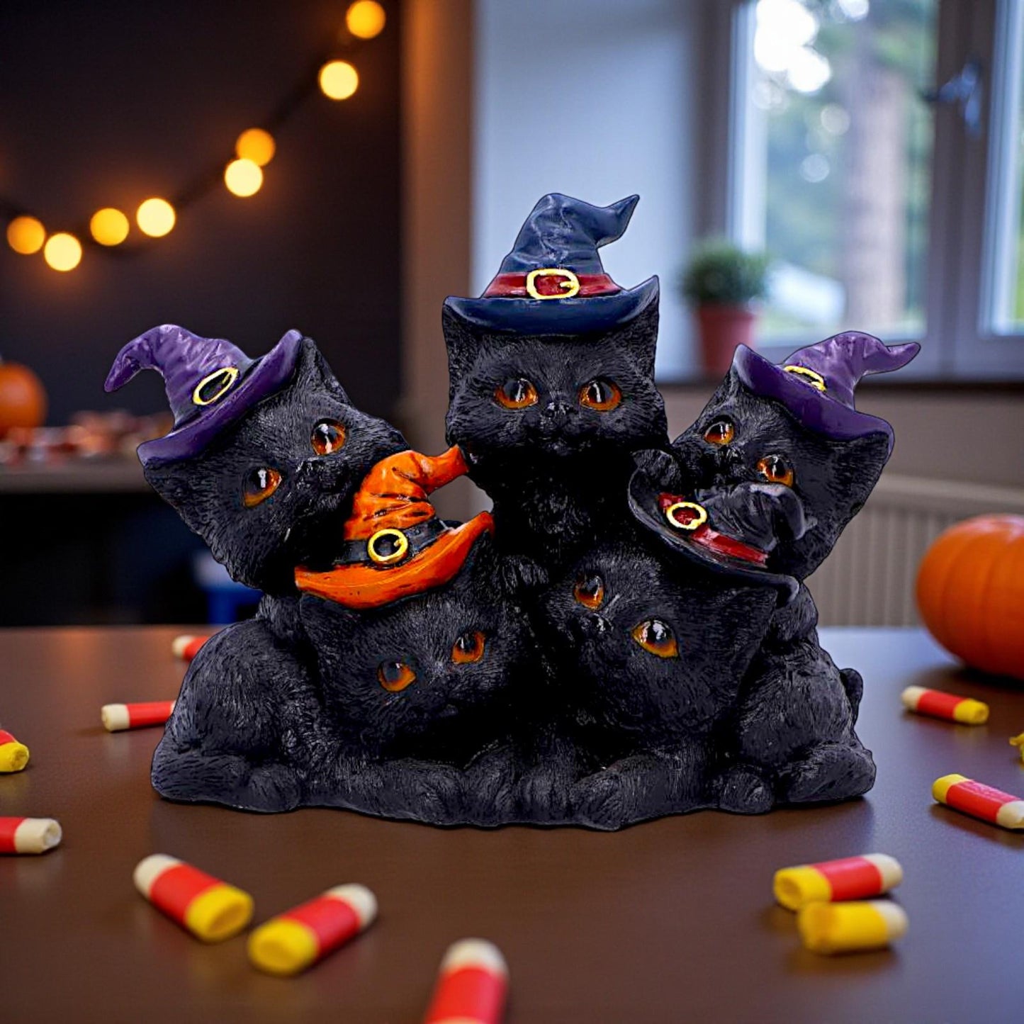 Witchy Black Cats Figurine Familiar Friends Gothic Cat Ornament Wiccan Witch