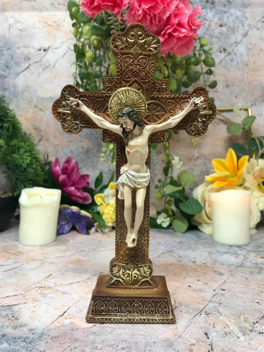 Freestanding Crucifix Resin Corpus Christi Jesus Christ Cross Religious Ornament Sculpture