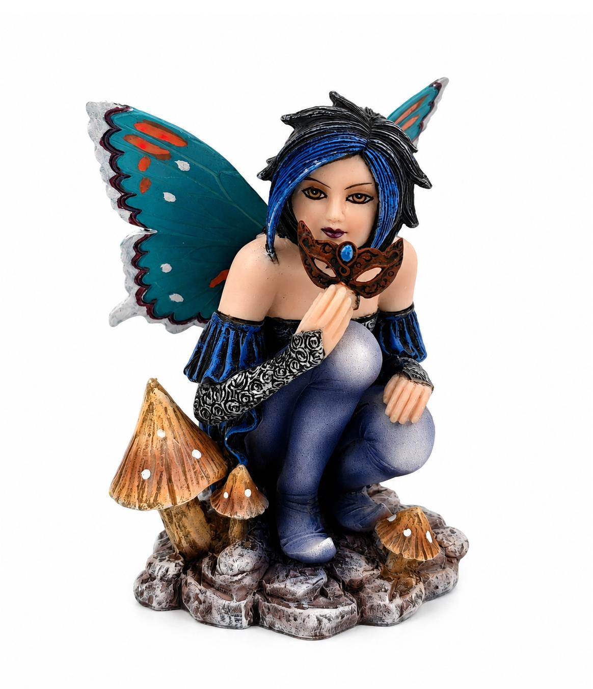 Gothic Fairy Figurine Butterfly Wings Masquerade Mask Fantasy Statue Ornament