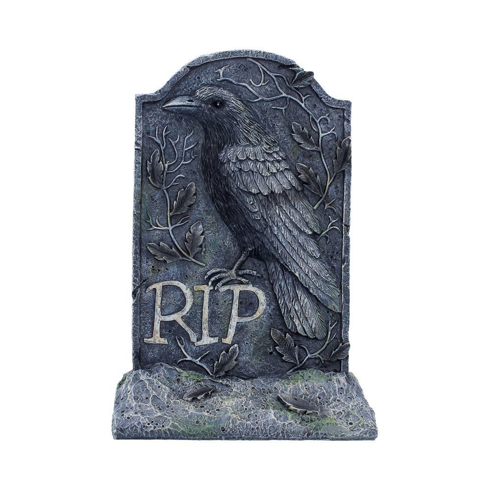 Gothic Raven Gravestone Ornament  RIP Tombstone Crow Statue Halloween Decor