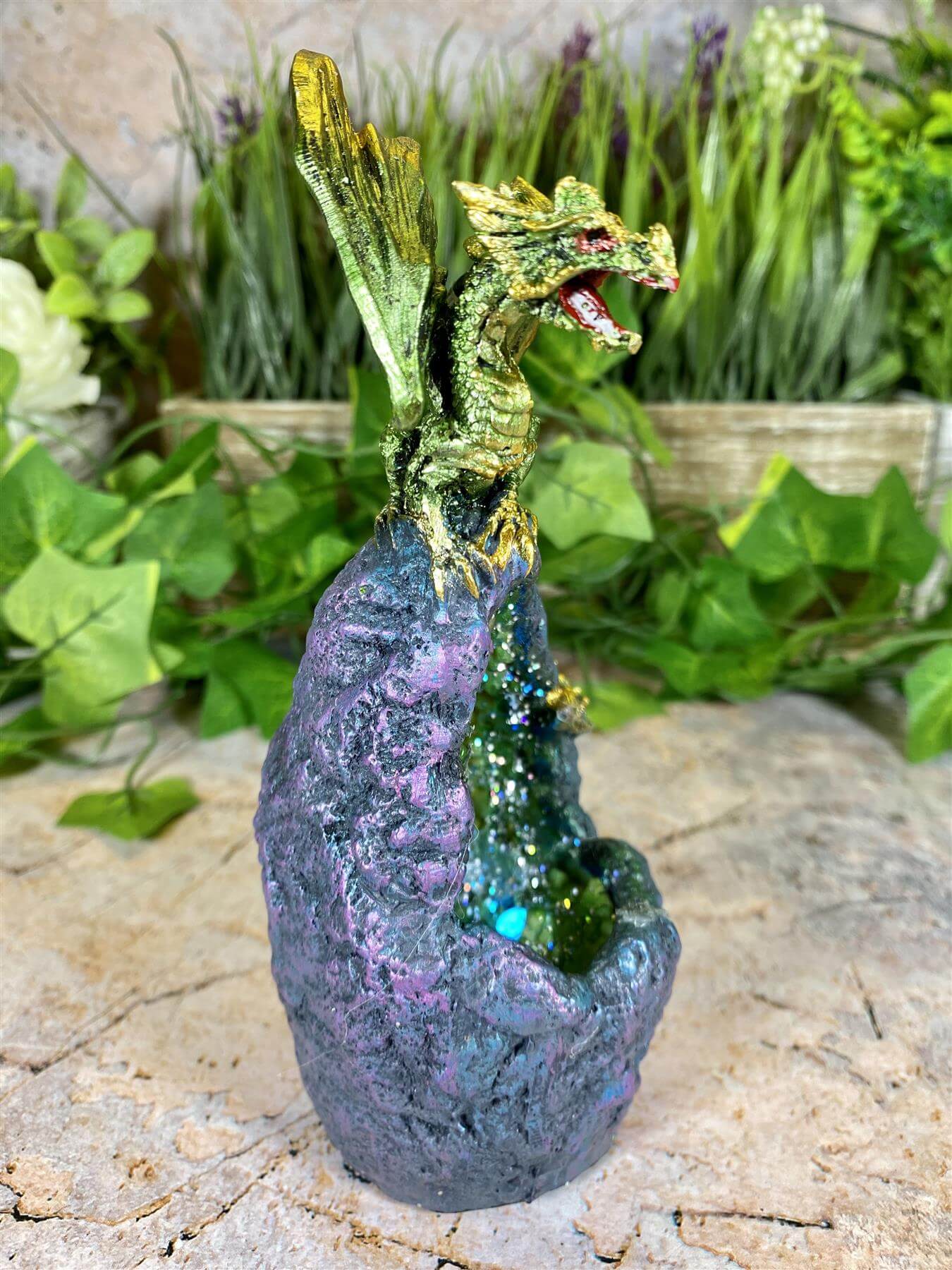 Magical Dragon on Resin Geode Sculpture with LED Light, Mythical Decor, Fantasy Dragon Statue, Enchanting Figurine with Sparkling Accents