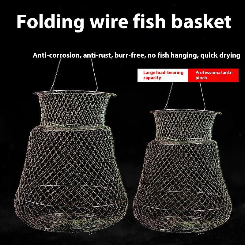 Steel Wire Fish Protection Folding Basket Net Pocket Put Metal Stainless Cage Woven