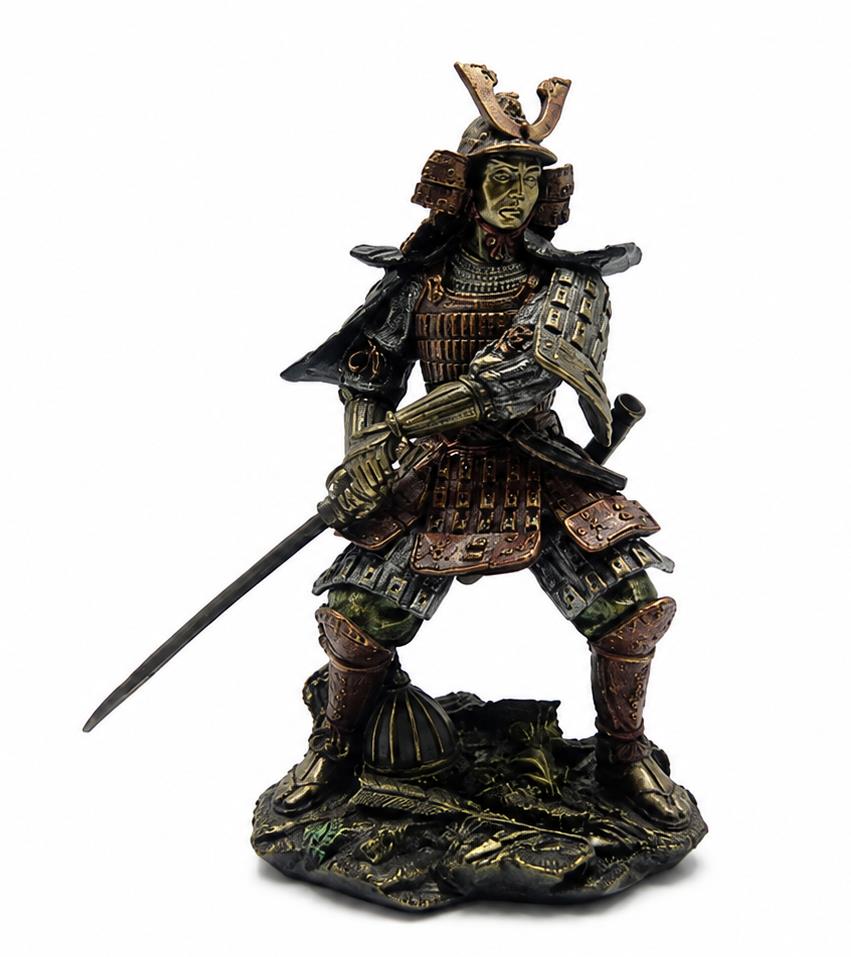 Samurai Warrior Figurine Japanese Soldier Statue Bronze Effect Oriental Decor