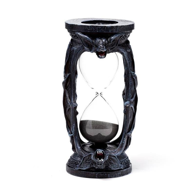 Gothic Vampire Bats Sand Timer Hourglass Fantasy Altar Decor Resin Ornament 19cm