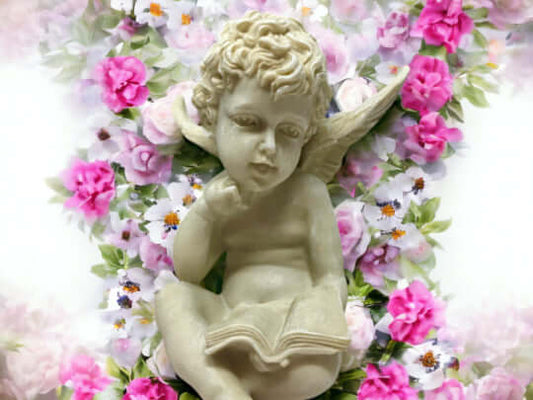 Reading Cherub Guardian Angel with Book Figurine, Tranquil Cherub Statue, Memorial Garden Ornament, Serene Inspirational Graveside Decor