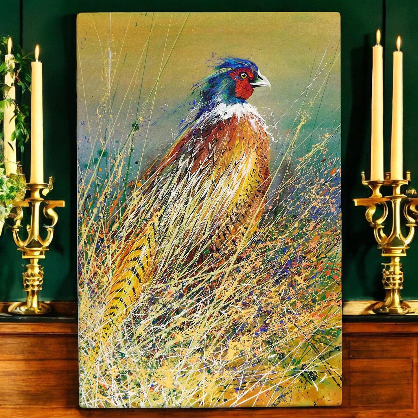 THE PHEASANT EMERGES Ceramic Art Tile by D. Finney 30x20cm - Stunning Wildlife Decor