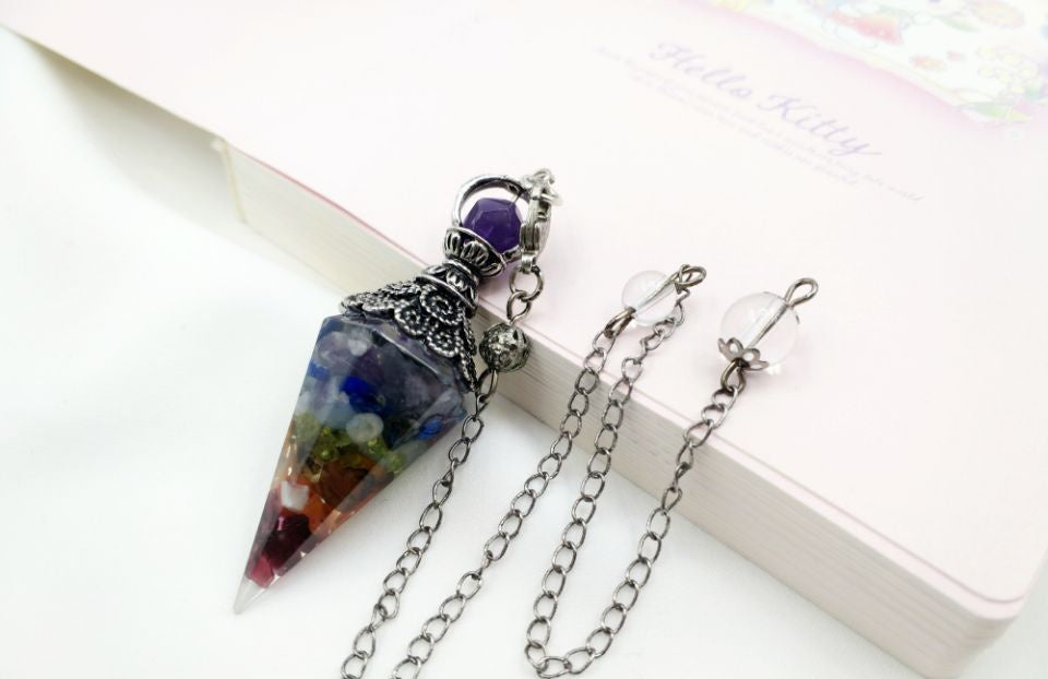 Gravel Resin Vintage Silver Amethyst Top Pendulum Pendant