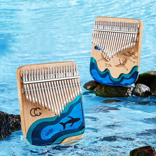 Handcrafted Beech Wood Kalimba - 17 & 21 Key Thumb Piano with Ocean-Inspired Design, High-Quality Musical Instrument, Perfect Gift for Music Lovers