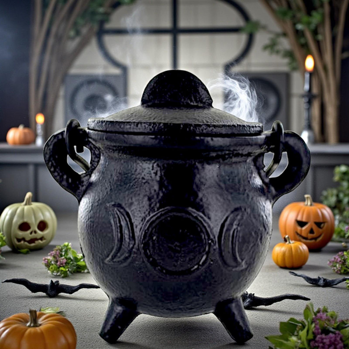 Cauldron For Ritual Cast Iron Triple Moon Cauldron for Witchcraft Rituals