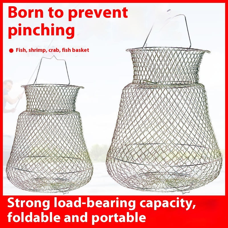 Steel Wire Fish Protection Folding Basket Net Pocket Put Metal Stainless Cage Woven