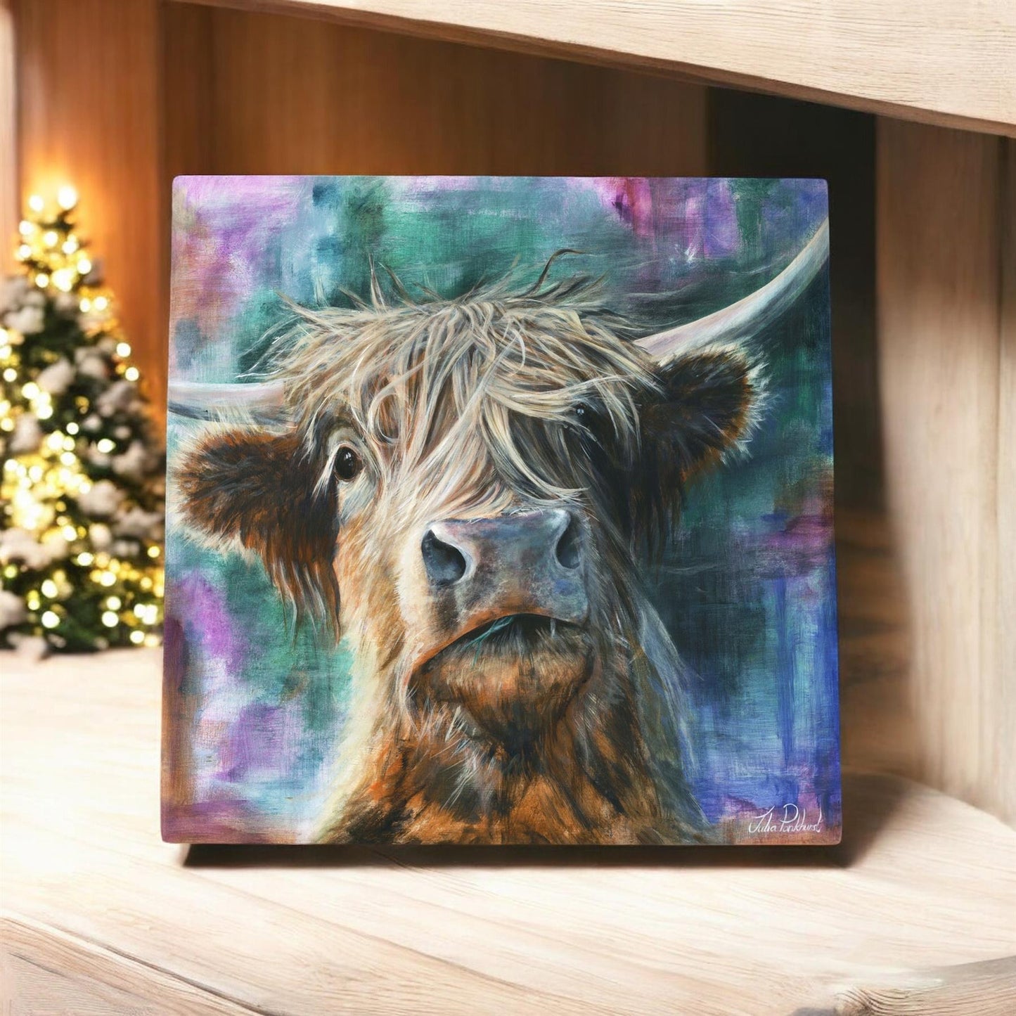 HECTOR HIGHLAND COW Ceramic Art Tile by PANKHURST GALLERY 20x20cm Ready to Hang - Boxed