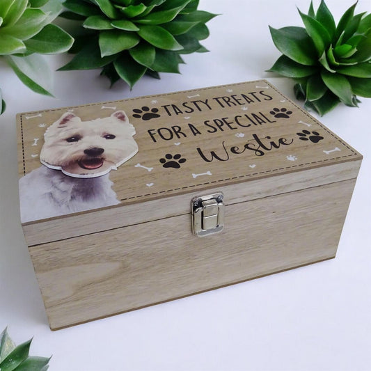 Westie Dog Treat Storage Box – Personalized Wooden Pet Treat Holder