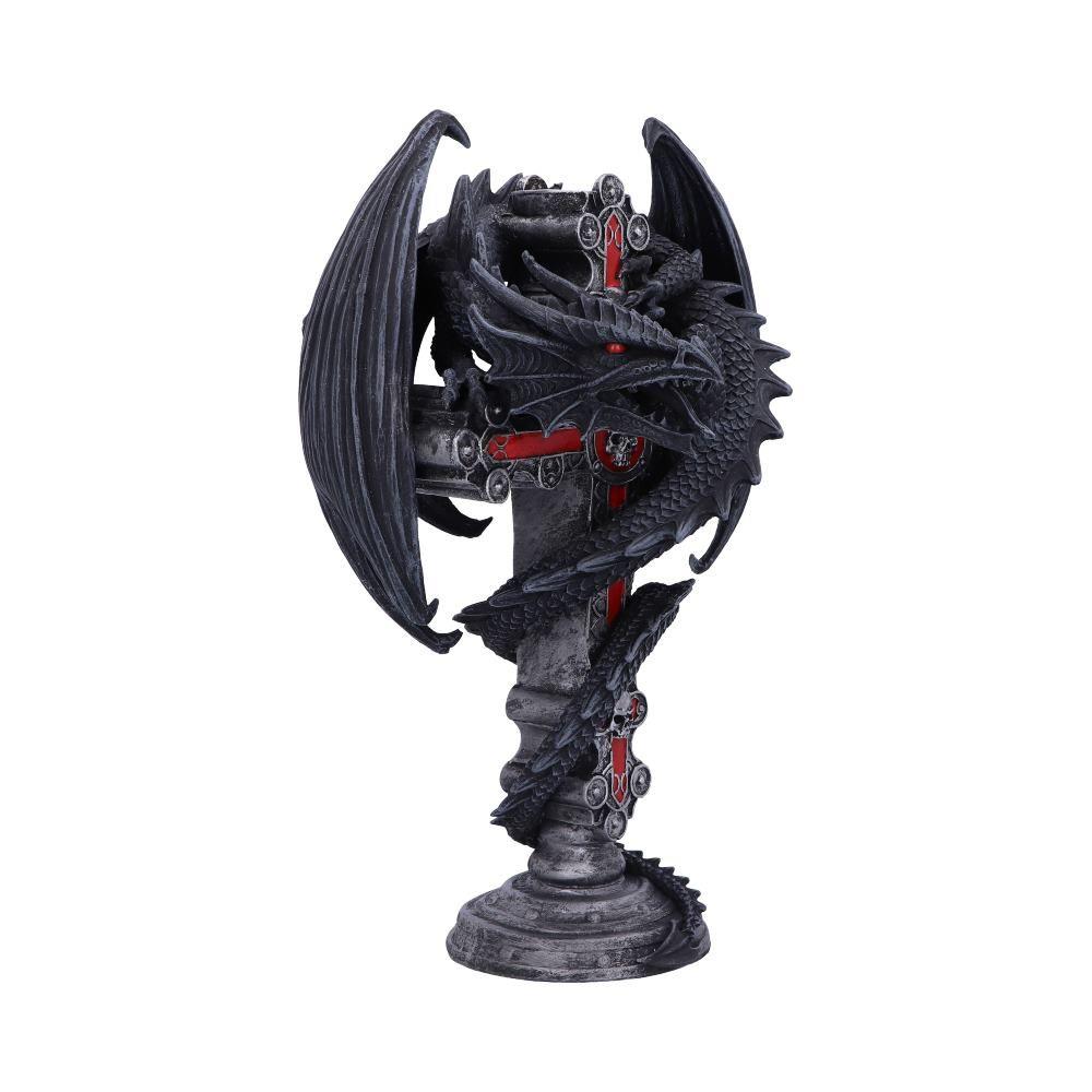 Anne Stokes Gothic Guardian Dragon Cross Candle Holder 26.5cm - Gothic Decor