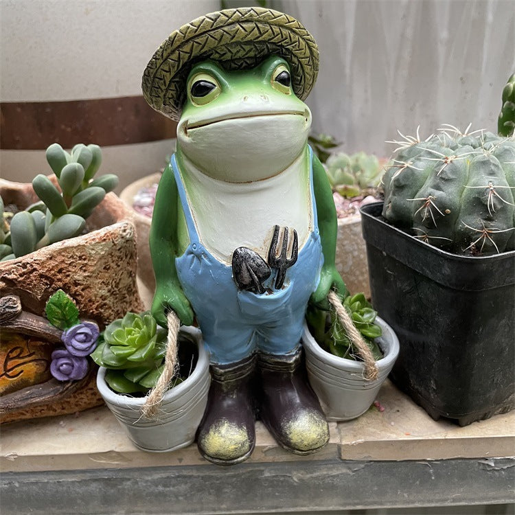 Frog Carrying Barrel Garden Resin Flowerpot