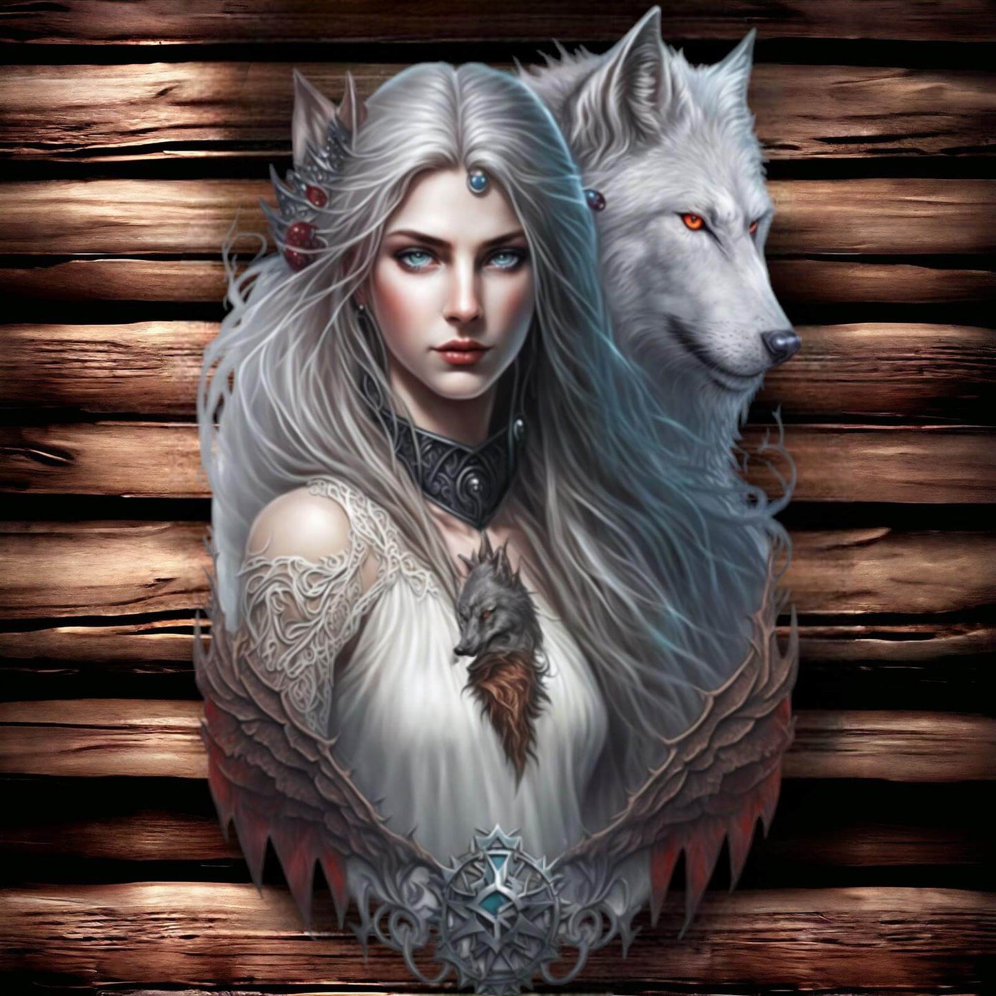 Winterwolf Sovereign Metal Wall Sign - Ethereal Ice Queen & Wolf Companion Art, Silver Northern Mythology Home Decor-Osiris Craftworks