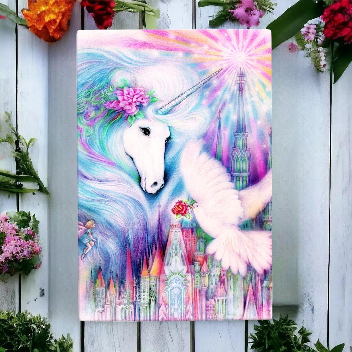 J.MARIE - IMMERSIVE UNICORN Ceramic Picture Tile 30 x 20 cm Wall Art | Fantasy Home Decor | Ready to Hang