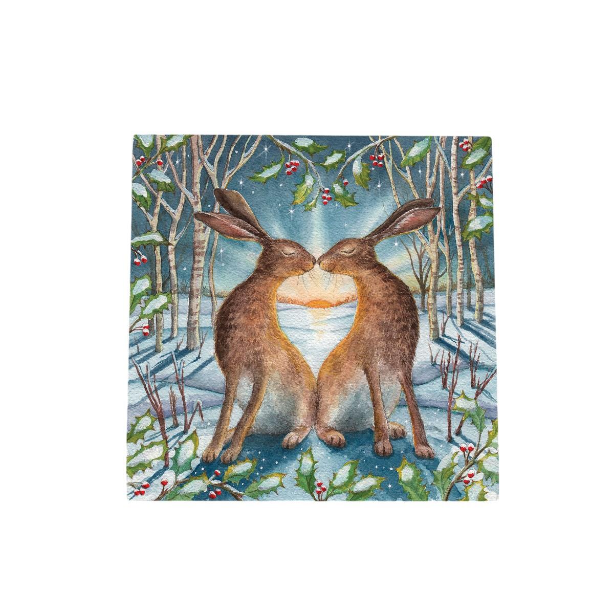 Loving The Yule Dawn Ceramic Art Tile by Wendy Andrew 20x20cm | Ready to Hang | Beautiful Winter Hare Artwork