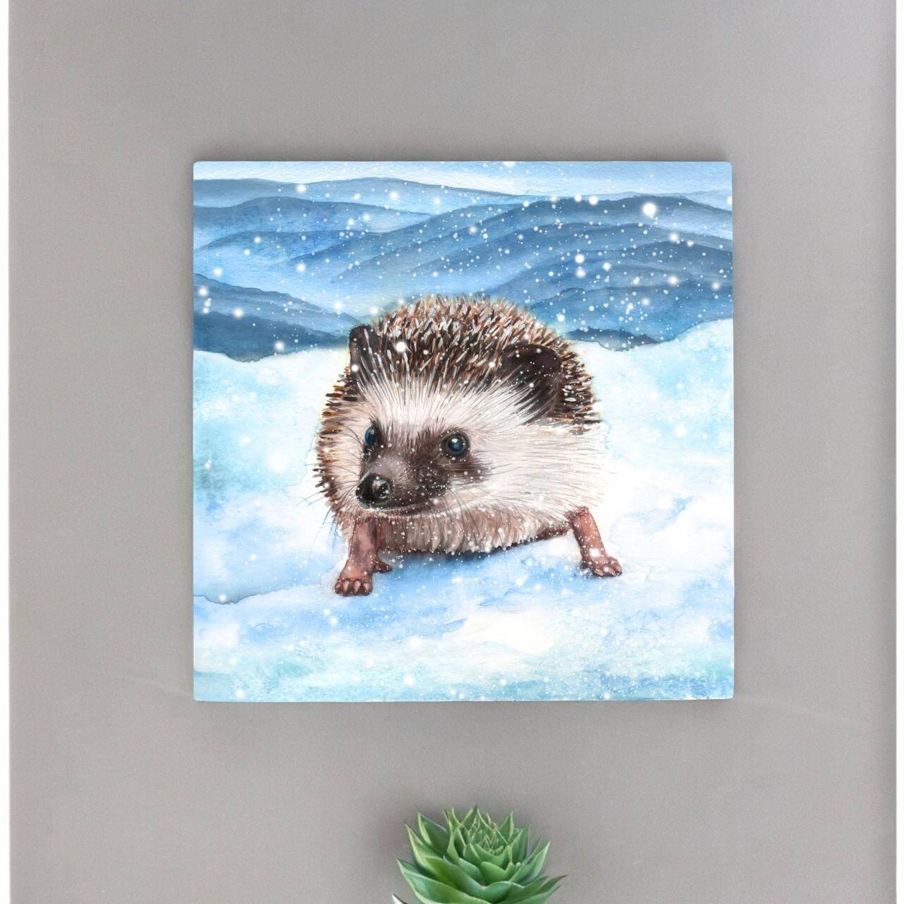 Enchanting Winter Hedgehog Ceramic Picture Tile | S. Jones Art | Wall Decor | Adorable Hedgehog Artwork | Nature Lover Gift | Winter Wonderland Tile-Osiris Craftworks