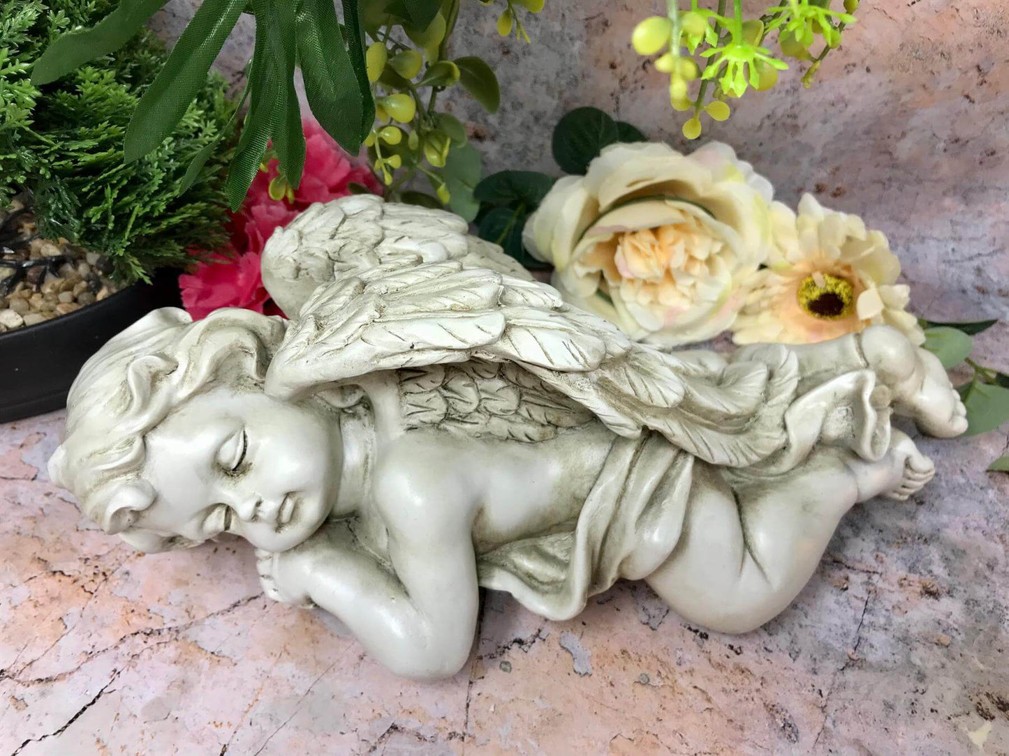 Osiris Trading UK Cherub Graveside Sculpture Memorial Grave Garden Peaceful Angel Ornament Shelf Sitter