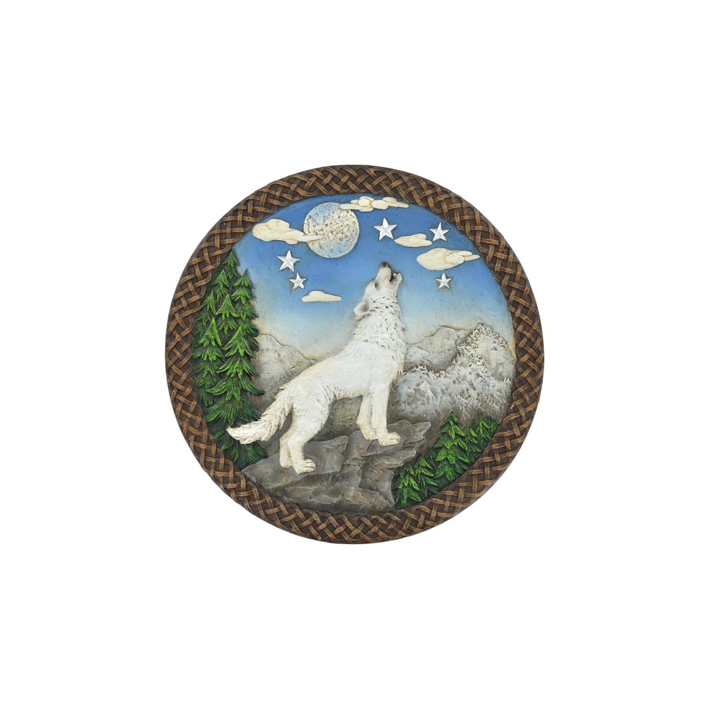 White Wolf Wall Plaque 19.5cm - Stunning Howling Wolf Moon Scene Decor - Nature-Inspired Wall Art