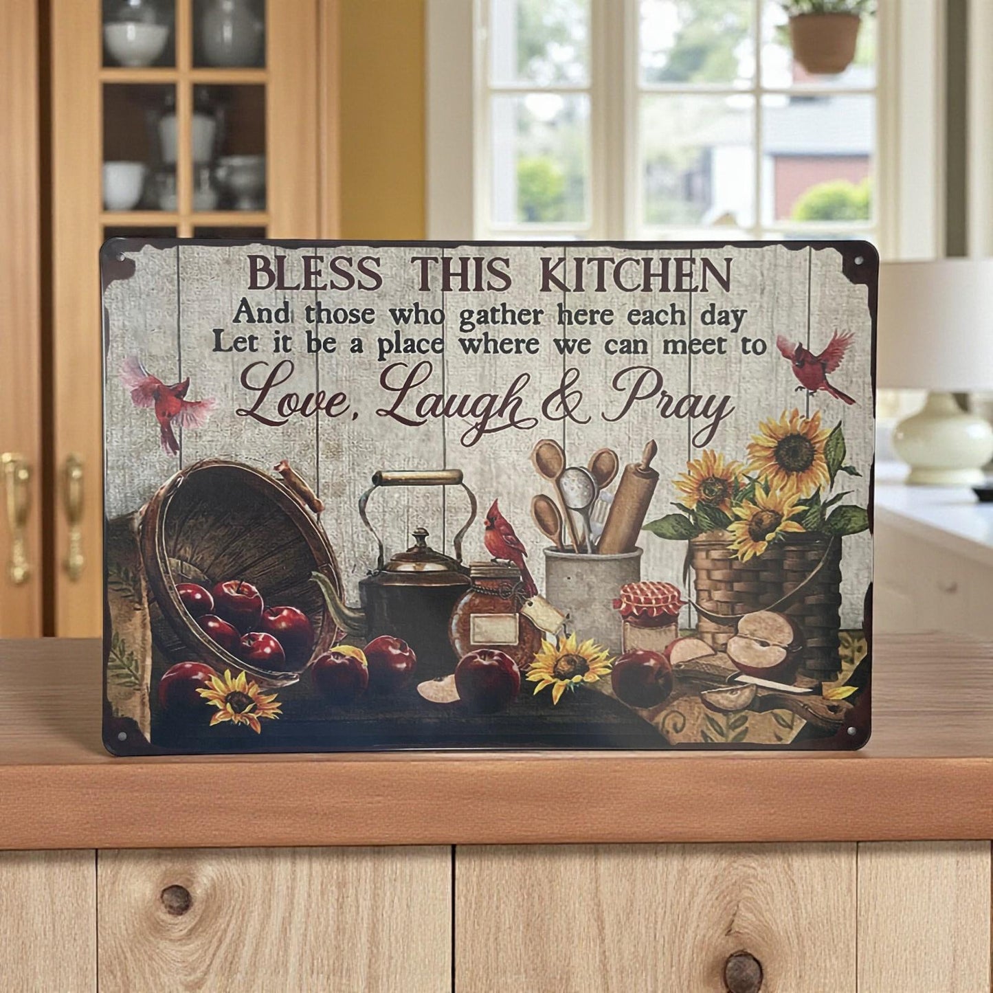 Bless This Kitchen Metal Wall Sign Farmhouse Country Decor Inspirational Plaque