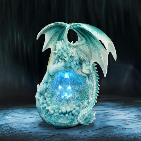 Icy Dragon Geode Light-Up Ornament - Hand-Painted Resin Crystal Cave Decor, Battery Operated