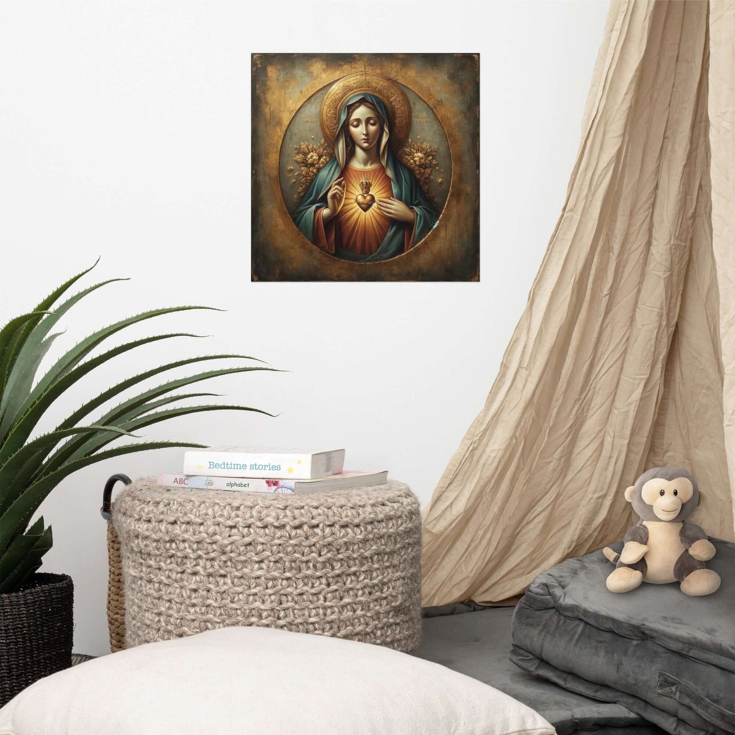 Immaculate Heart of Mary 16x16 Poster | Catholic Art Print | Sacred Heart Wall Decor | Virgin Mary Religious Poster | Catholic Home Blessing