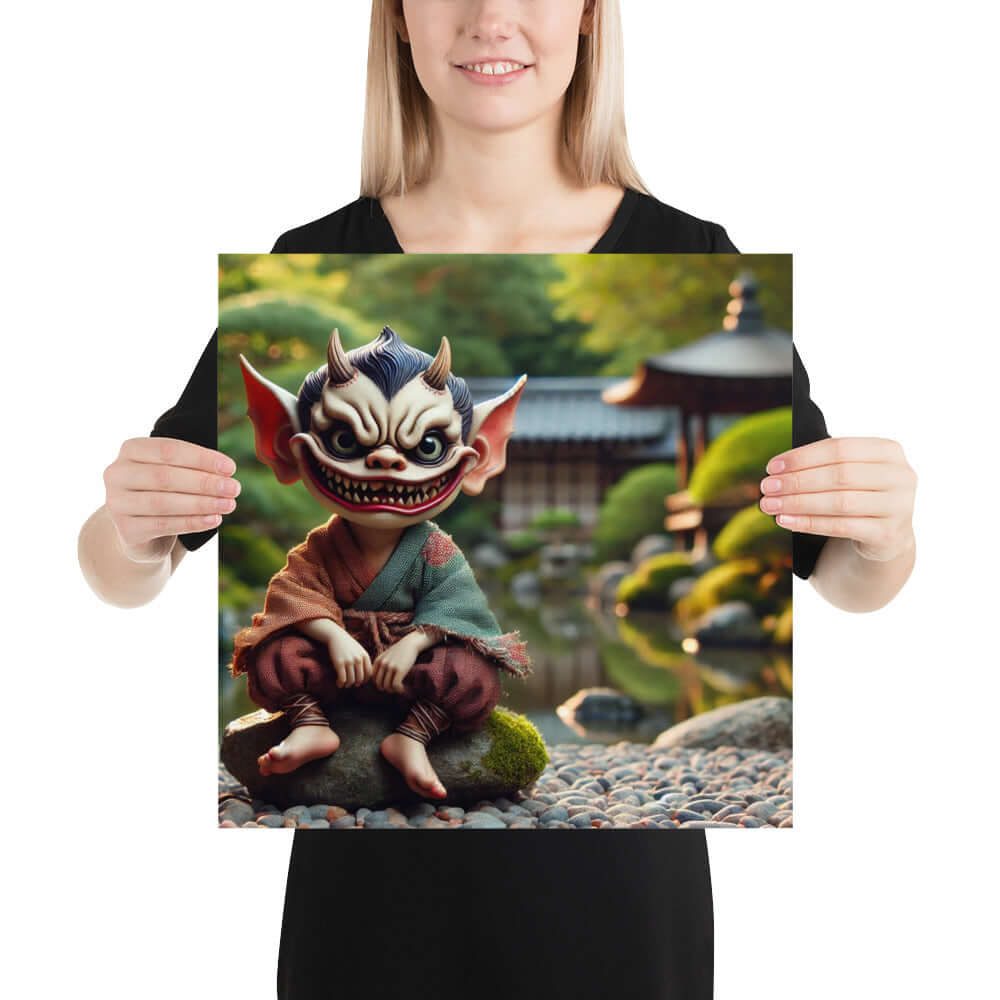 Amanojaku Demon Canvas Poster – Japanese Folklore Wall Art, 16" x 16", Matte Finish