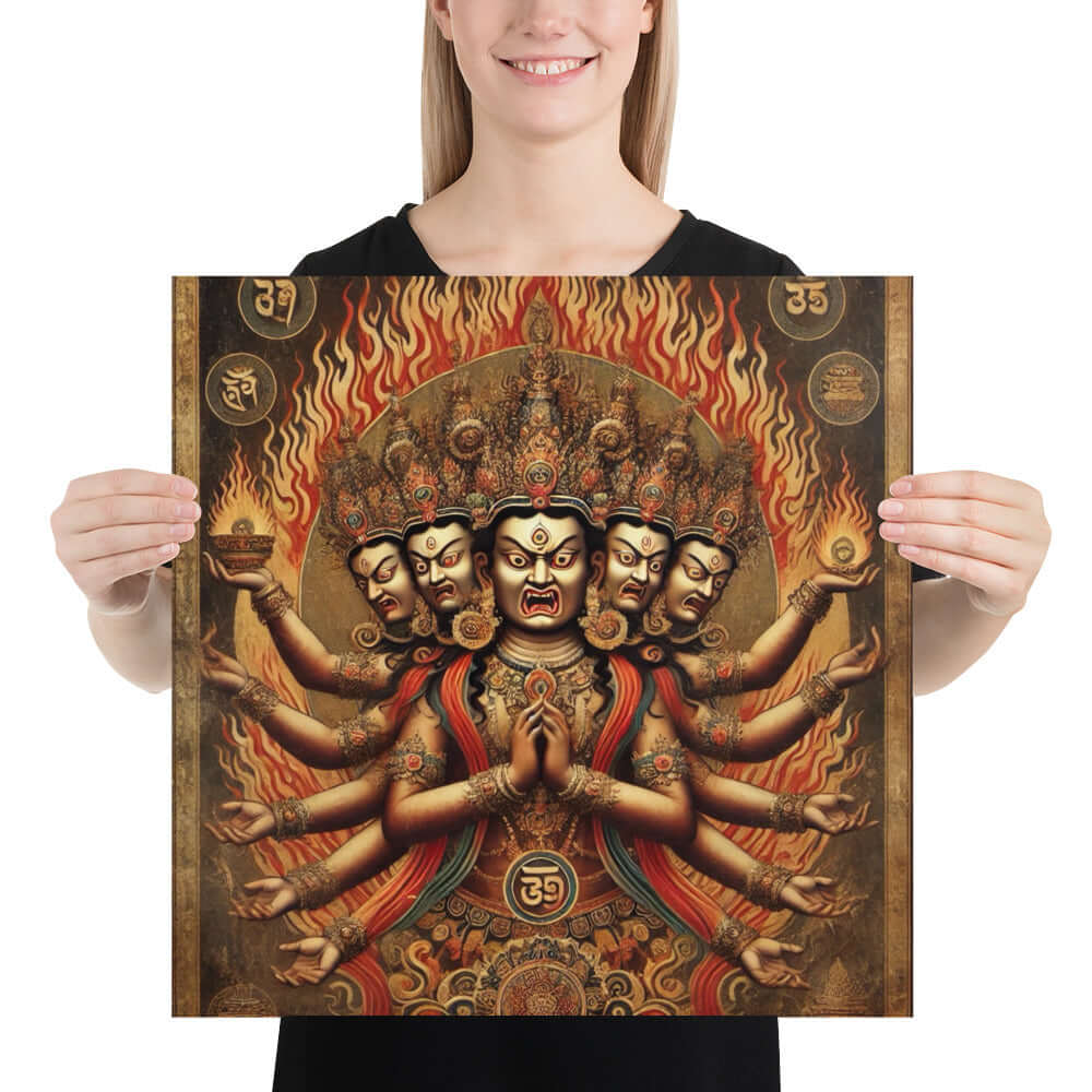 Yamantaka Poster – Wrathful Deity Tibetan Art, 18" x 18", Mystical Wall DecorImmerse yourself in the powerful energy of Yamantaka, the wrathful manifestation of Manjushri, with this stunning 18" x 18" poster.Osiris Craftworks