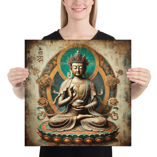 Medicine Buddha Poster – Antique-Style Tibetan Art, Healing Deity Wall DecorEnhance your space with the sacred energy of the Medicine Buddha through this stunning 18" x 18" poster.Osiris Craftworks