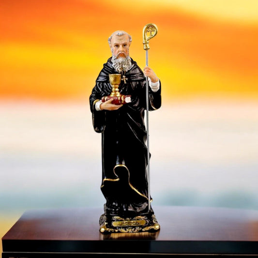 Saint St Benedict 20cm Resin Statue - Elegant Religious Figurine with Gold Accents