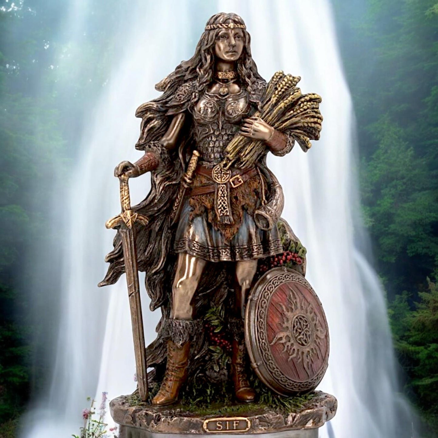Sif Norse Goddess Bronze Figurine Mythological Viking Earth Mother Statue Decor