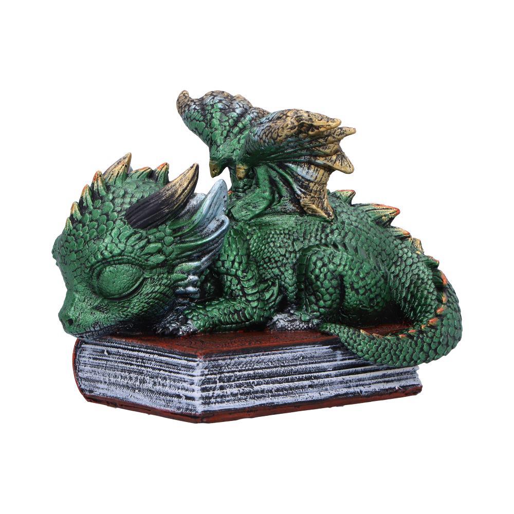 Fantasy Sleeping Dragon Ornament Gothic Creature Figurine on Magic Spell Book