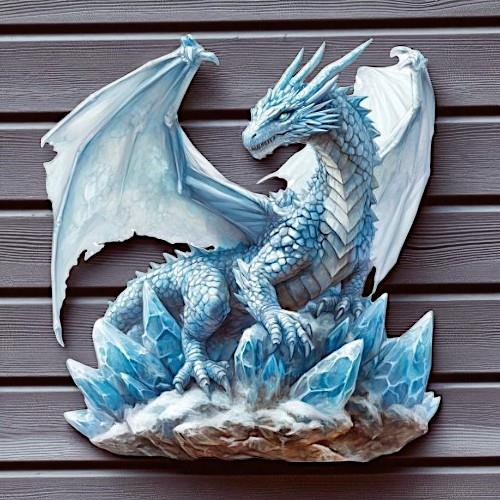 Ice Dragon Metal Wall Plaque | Embossed Fantasy Decor | 41.5x40cm Gothic Dragon Art