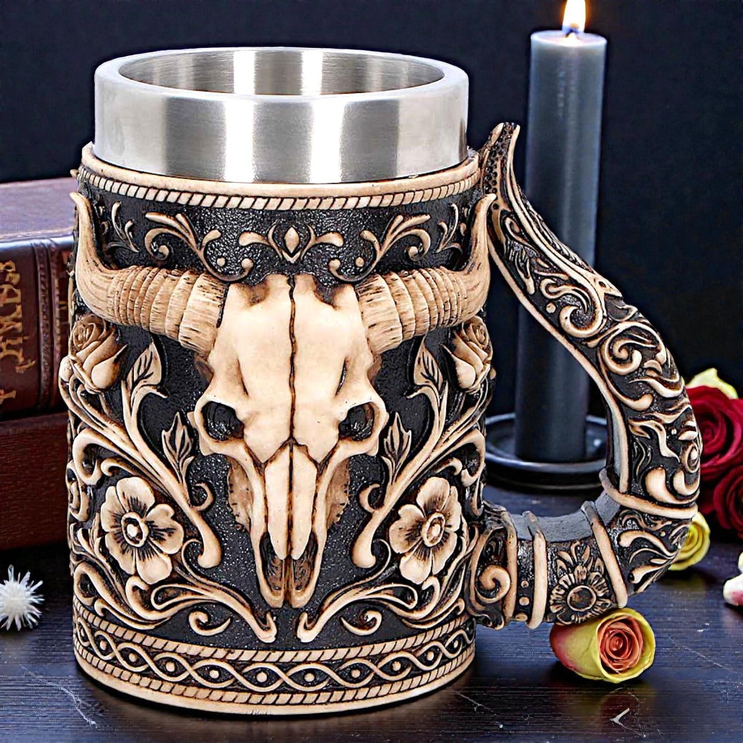 Bull Skull Tankard Western Cowboy Mug Gothic Barware Collectible Drinkware